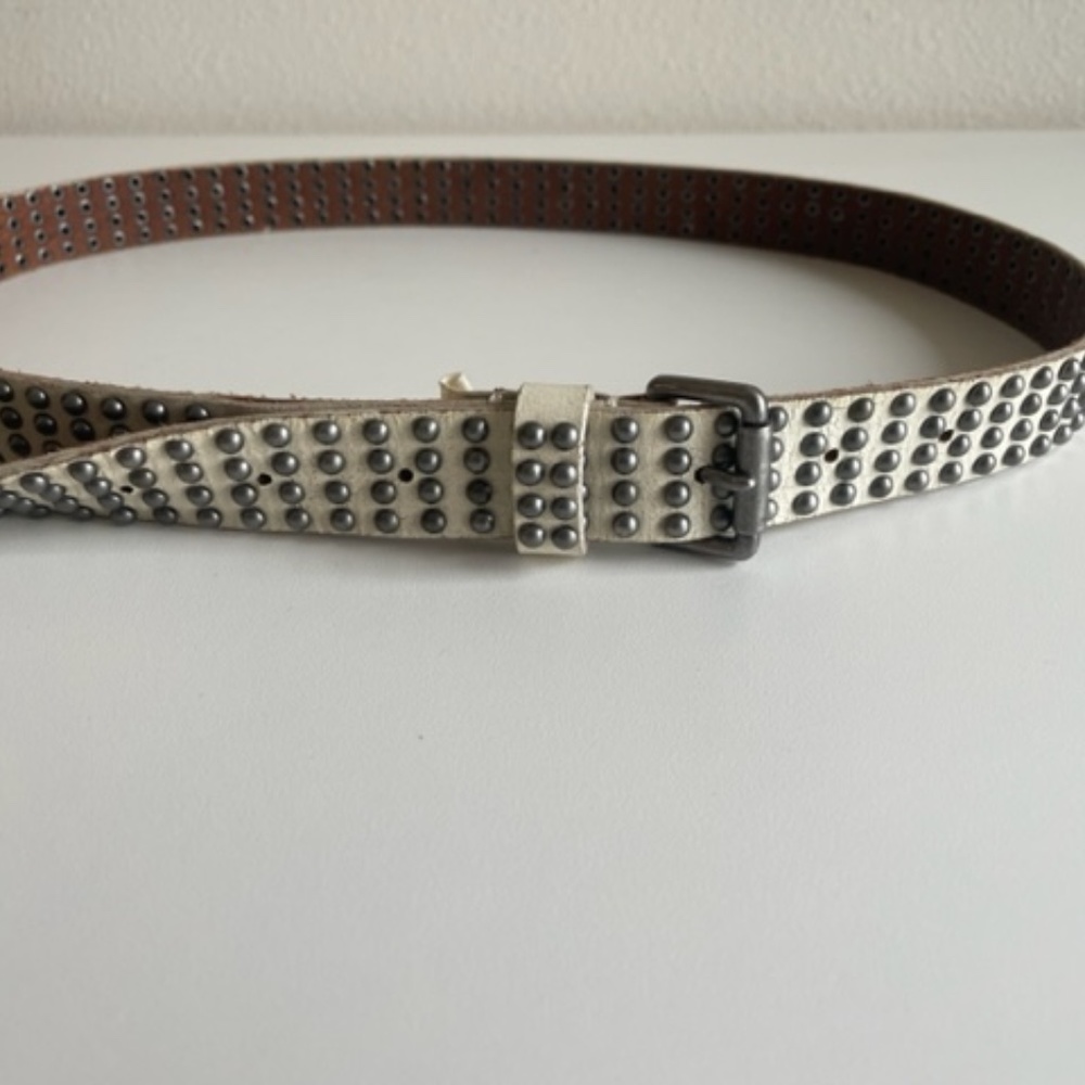 J. Crew White Leather Studded Belt